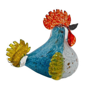 Blown Glass Art Multicolored Rooster Chicken 6 3/4"